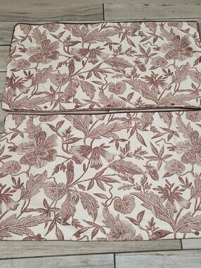 Rose Tree Pillow Shams 2 Mocha Brown Ivory Tropical Lg Leaves Doublesided Luxury